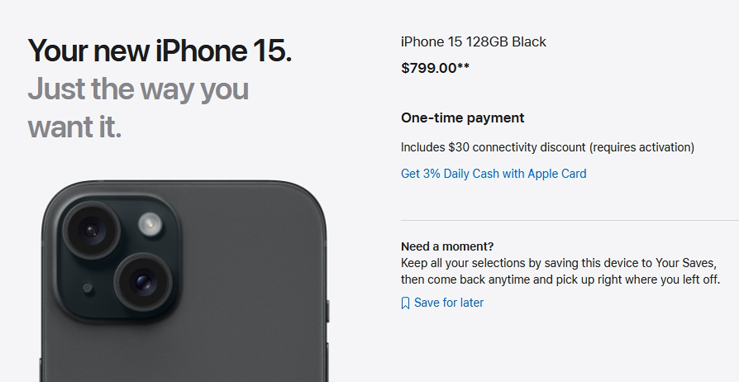 iphone 15 cost
